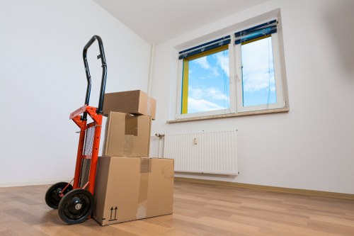 A tidy storage area used for business and household belongings